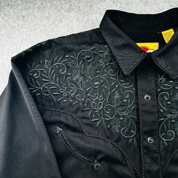 Larry Mahan Cowboy Collection Western Pearl Snap Shirt Size XL Black Embroidered - Picture 7 of 13